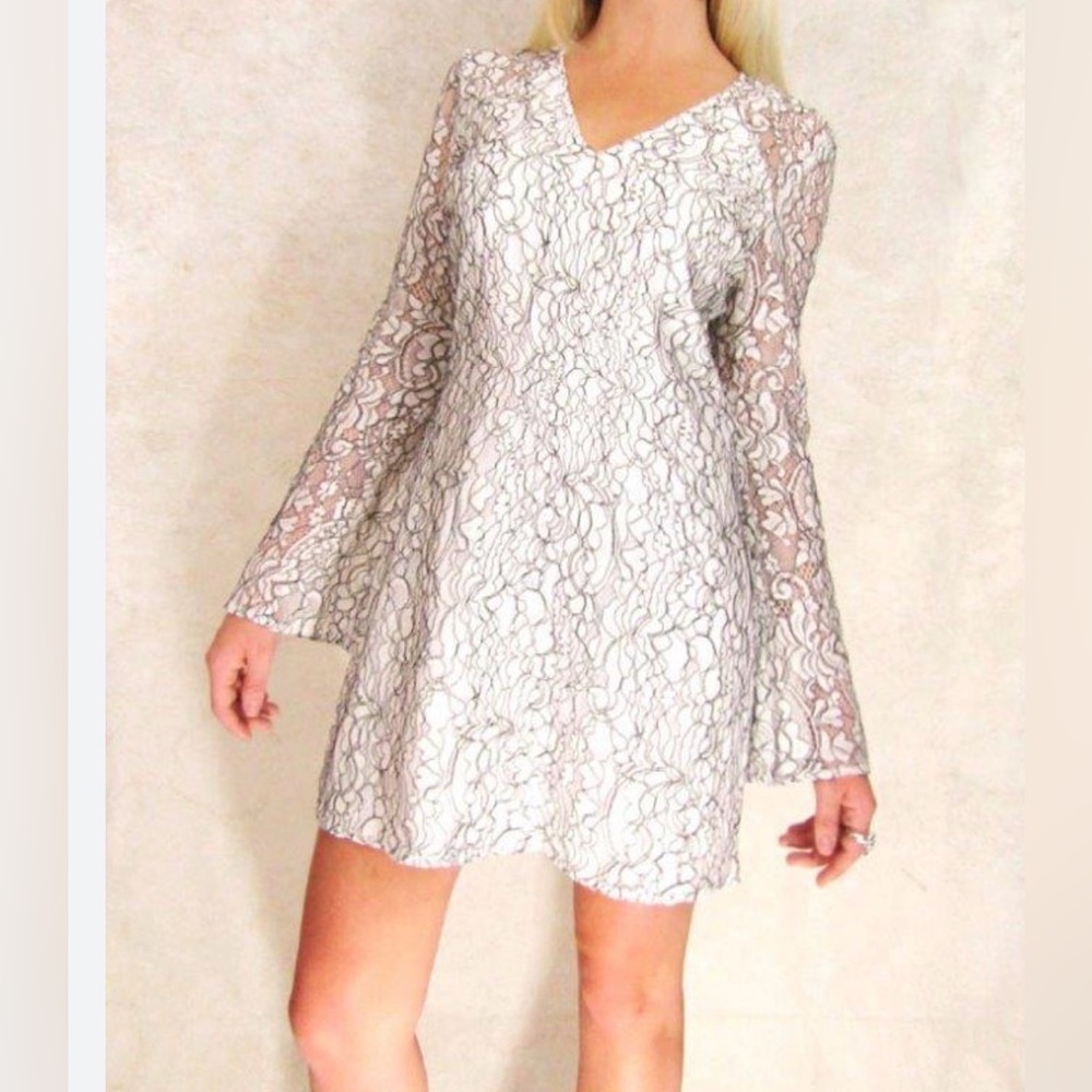 WAYF Ivory Lace Dress Bell Sleeve